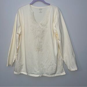 Talbots V Neck Tee 2X - 3/4 Sleeves Cotton Long Sleeve Pale Yellow